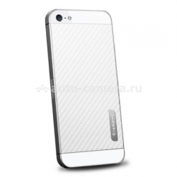 Кожаная наклейка на заднюю крышку для iPhone 5 / 5S SGP Skin Guard Leather Set, цвет carbon white (SGP09569)